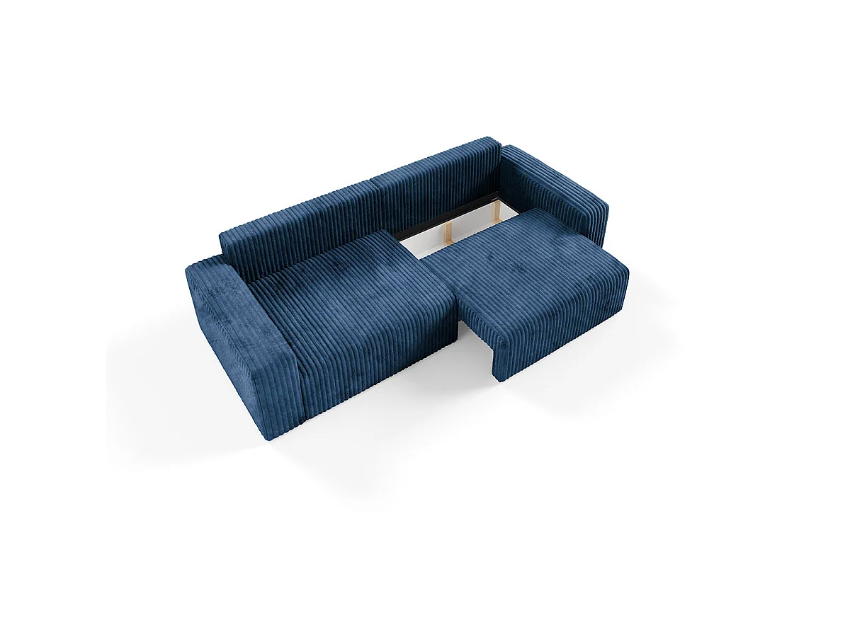 Canapé convertible 3 places avec coffre en tissu bleu marine ANGELA
