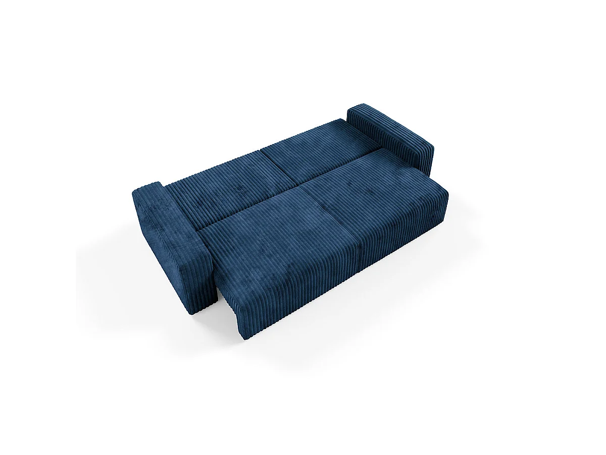 Canapé convertible 3 places avec coffre en tissu bleu marine ANGELA