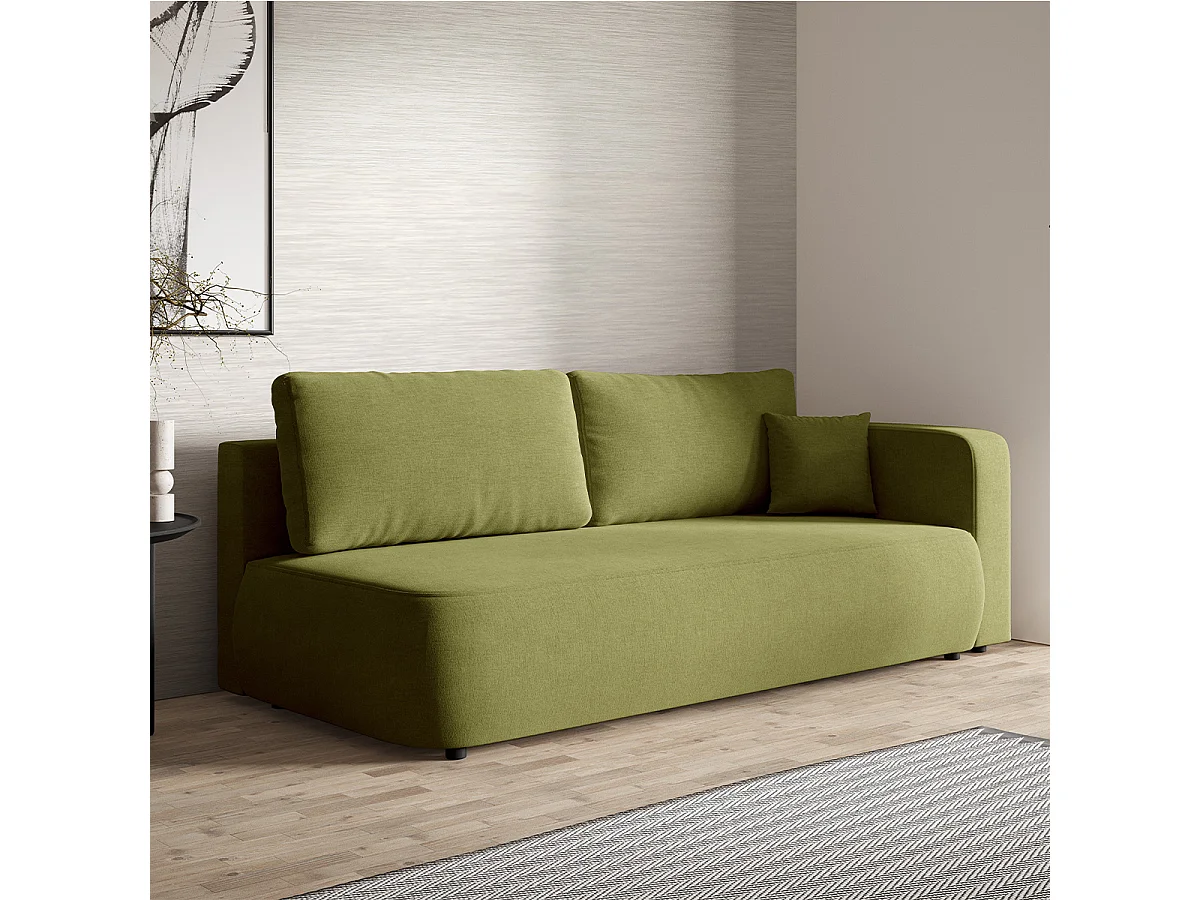 Canapé convertible 3 places avec coffre et accoudoir réversible Antonio Vert