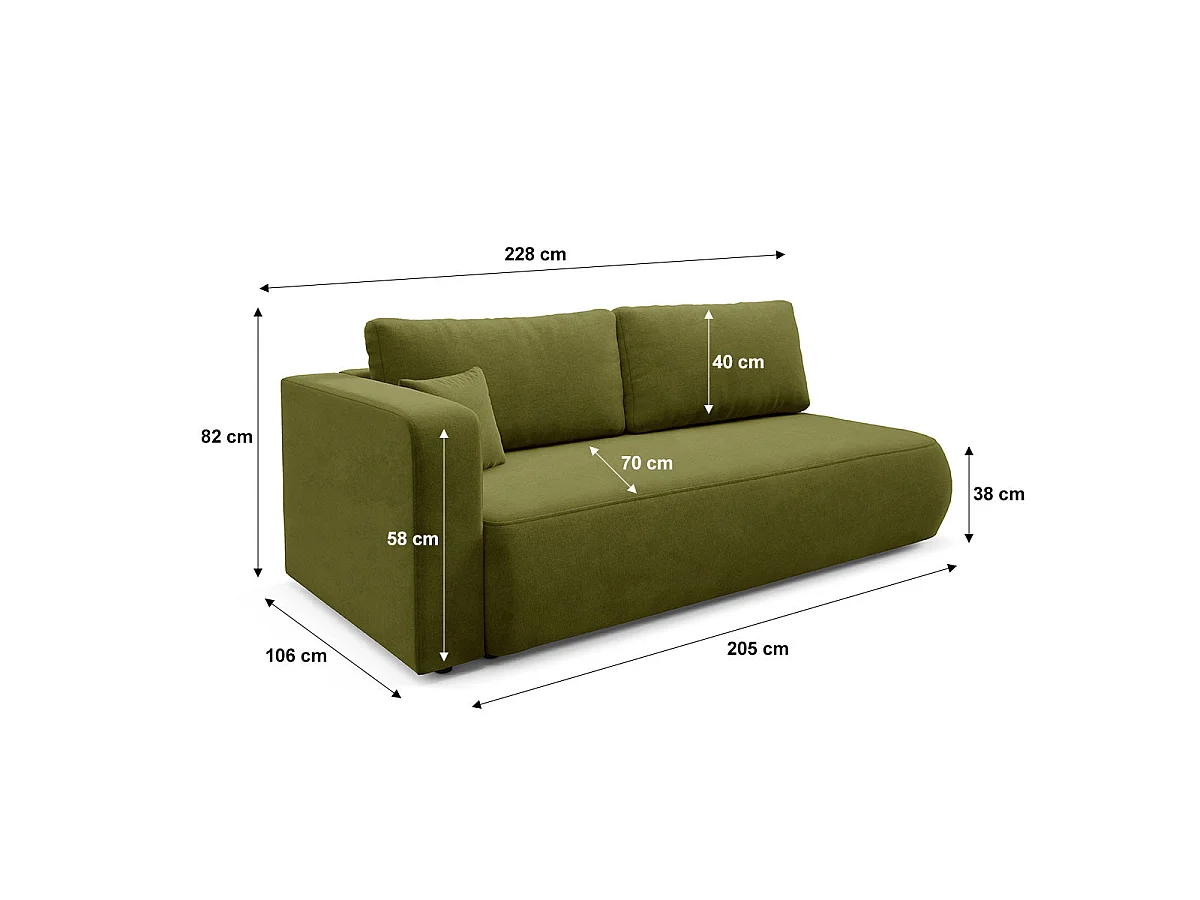 Canapé convertible 3 places réversible avec coffre en tissu vert ANTONIO