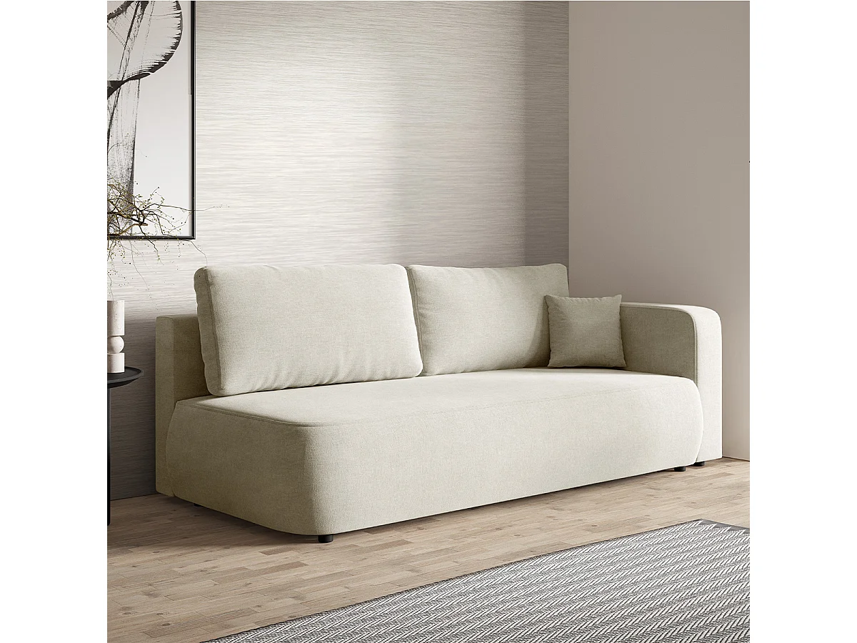 Canapé convertible 3 places avec coffre et accoudoir réversible Antonio Blanc cassé