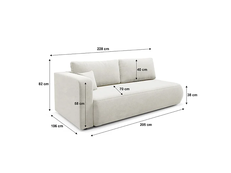 Canapé convertible 3 places avec coffre et accoudoir réversible Antonio Blanc cassé