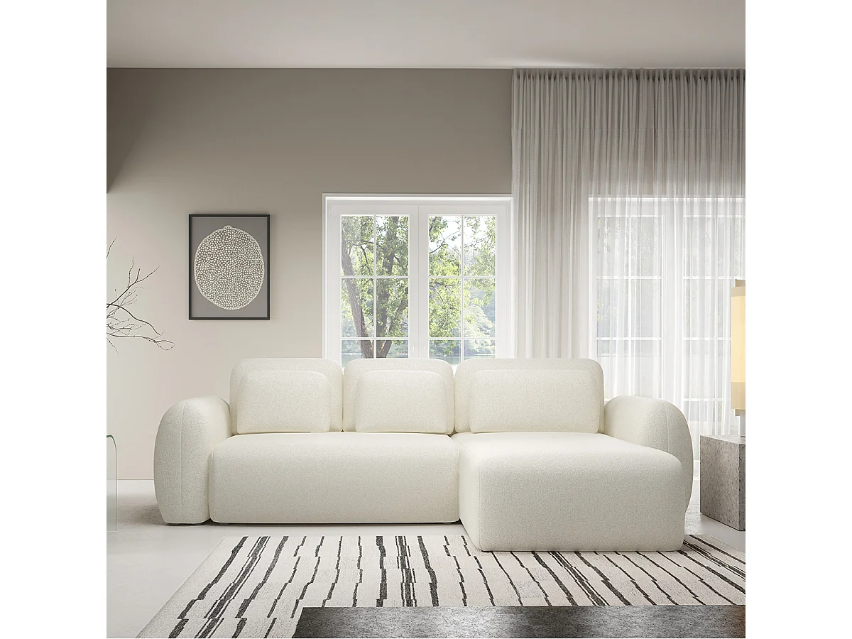 Canapé d'angle réversible et convertible 3 places avec coffre Carmela Blanc