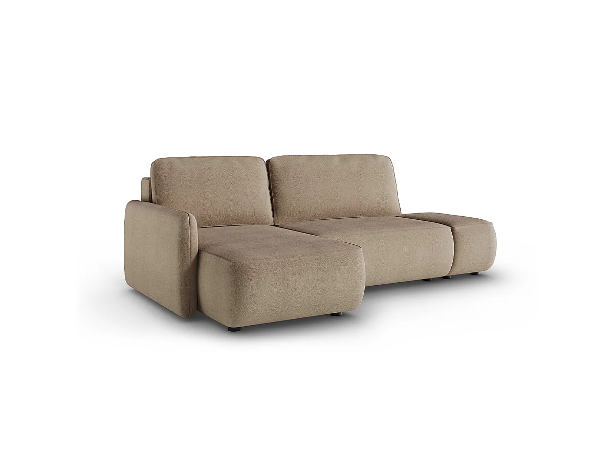 Canapé d'angle convertible 3 places réversible avec coffre en tissu taupe ALESSIO