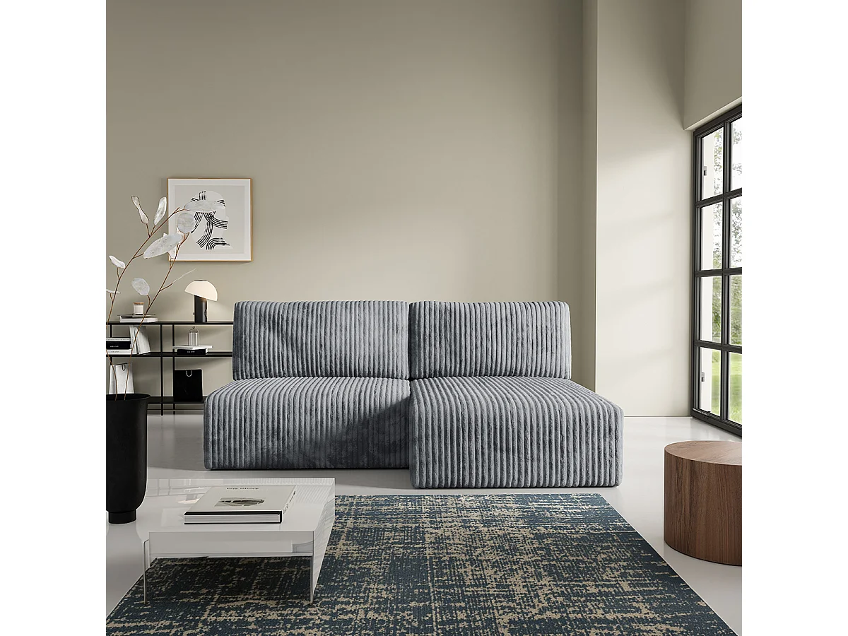 Canapé d'angle réversible et convertible 3 places avec coffre Angela Gris foncé