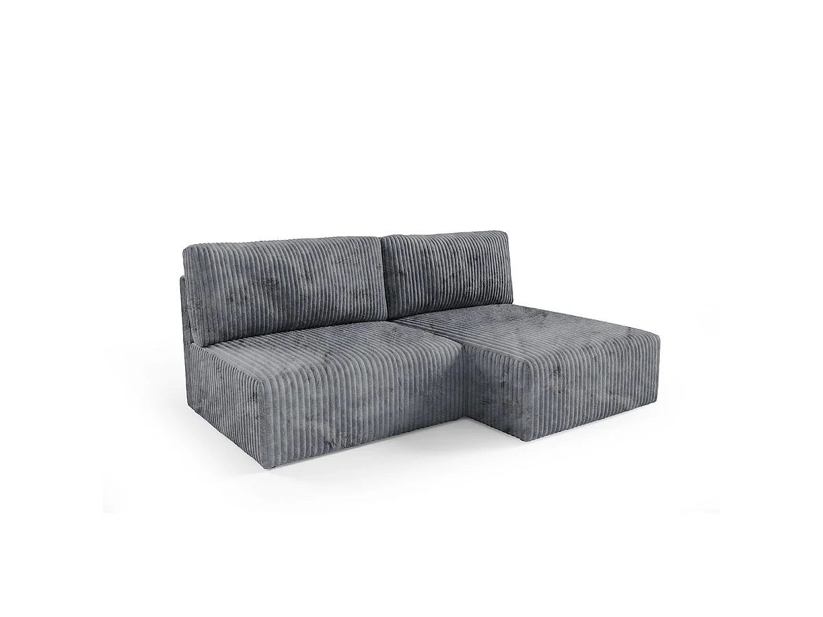 Canapé d'angle convertible 3 places réversible avec coffre en tissu gris foncé ANGEL