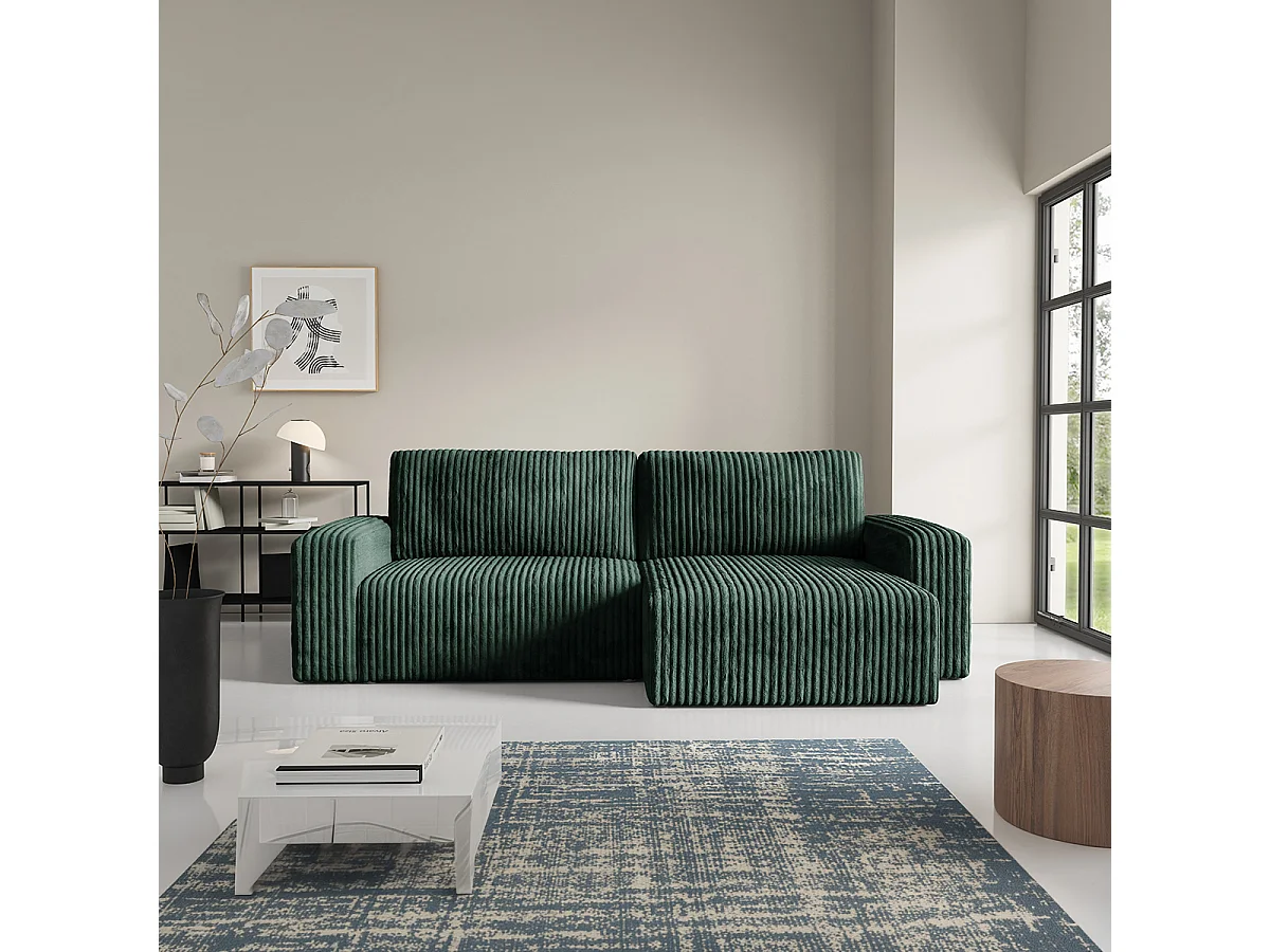Canapé d'angle réversible et convertible 3 places avec coffre et accoudoirs Angela Vert sapin