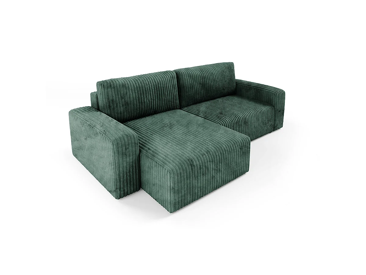 Canapé d'angle réversible et convertible 3 places avec coffre et accoudoirs Angela Vert sapin