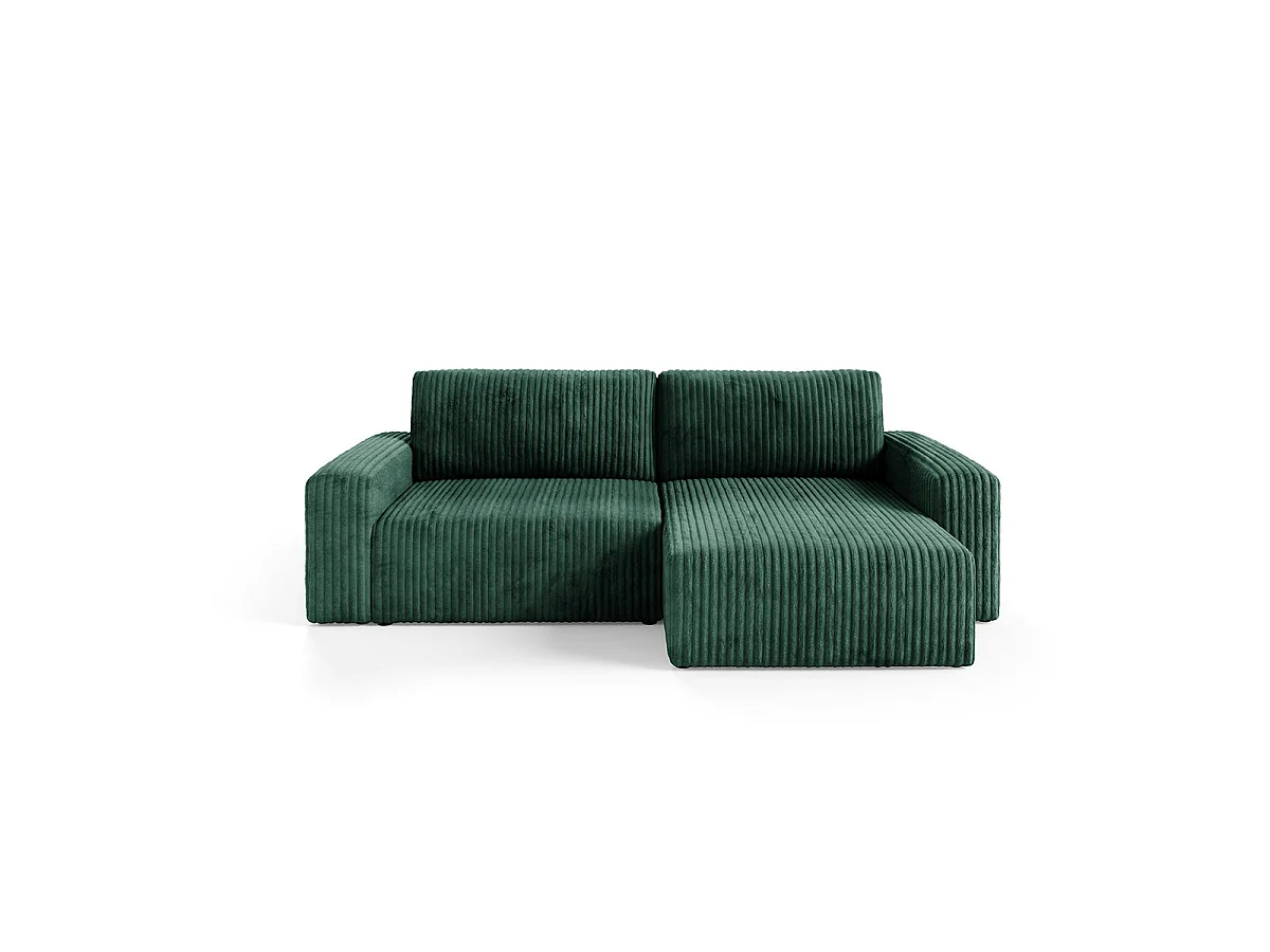 Canapé d'angle convertible 3 places réversible avec coffre en tissu vert sapin ANGELA