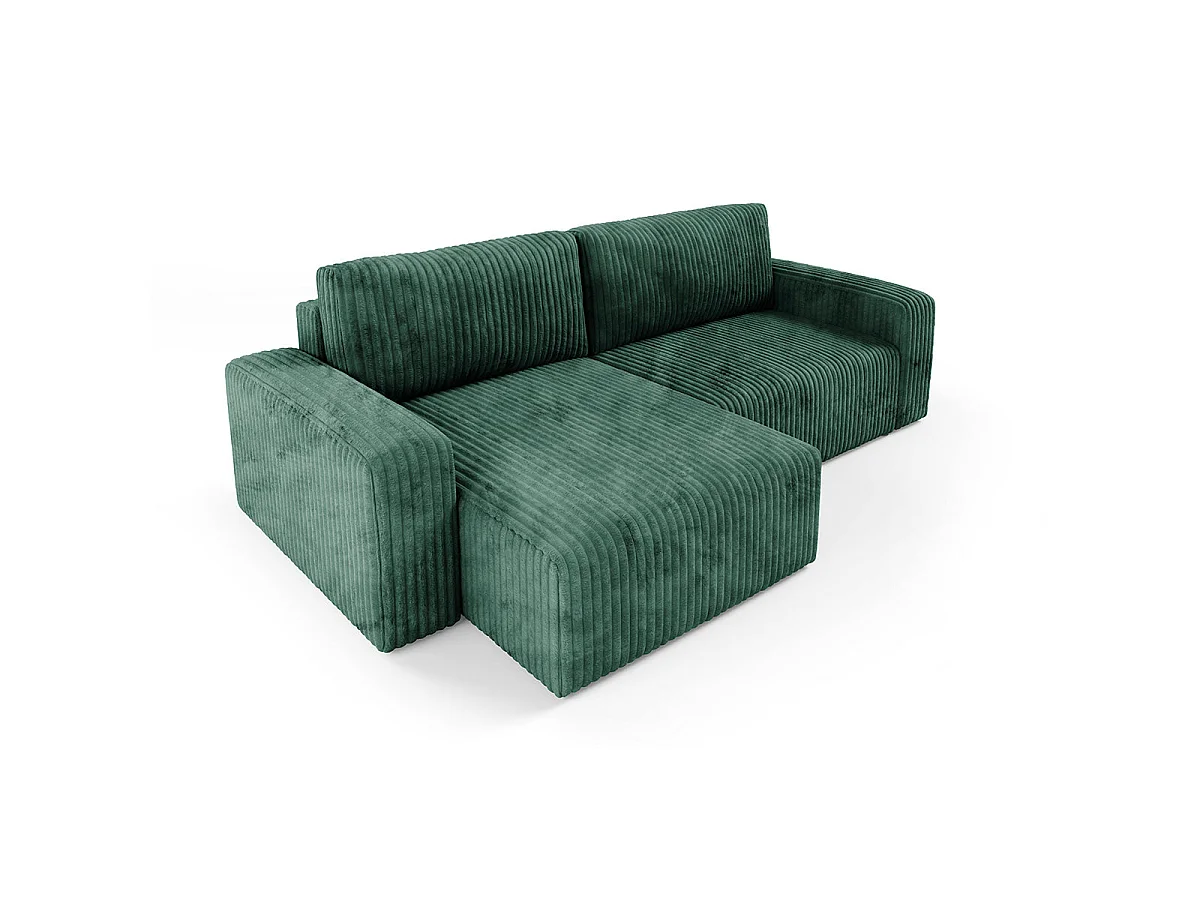 Canapé d'angle convertible 3 places réversible avec coffre en tissu vert sapin ANGELA