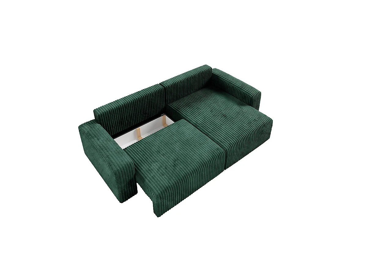 Canapé d'angle convertible 3 places réversible avec coffre en tissu vert sapin ANGELA