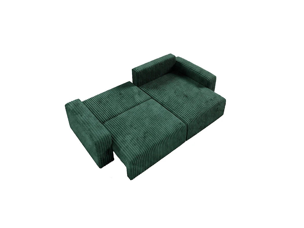 Canapé d'angle convertible 3 places réversible avec coffre en tissu vert sapin ANGELA