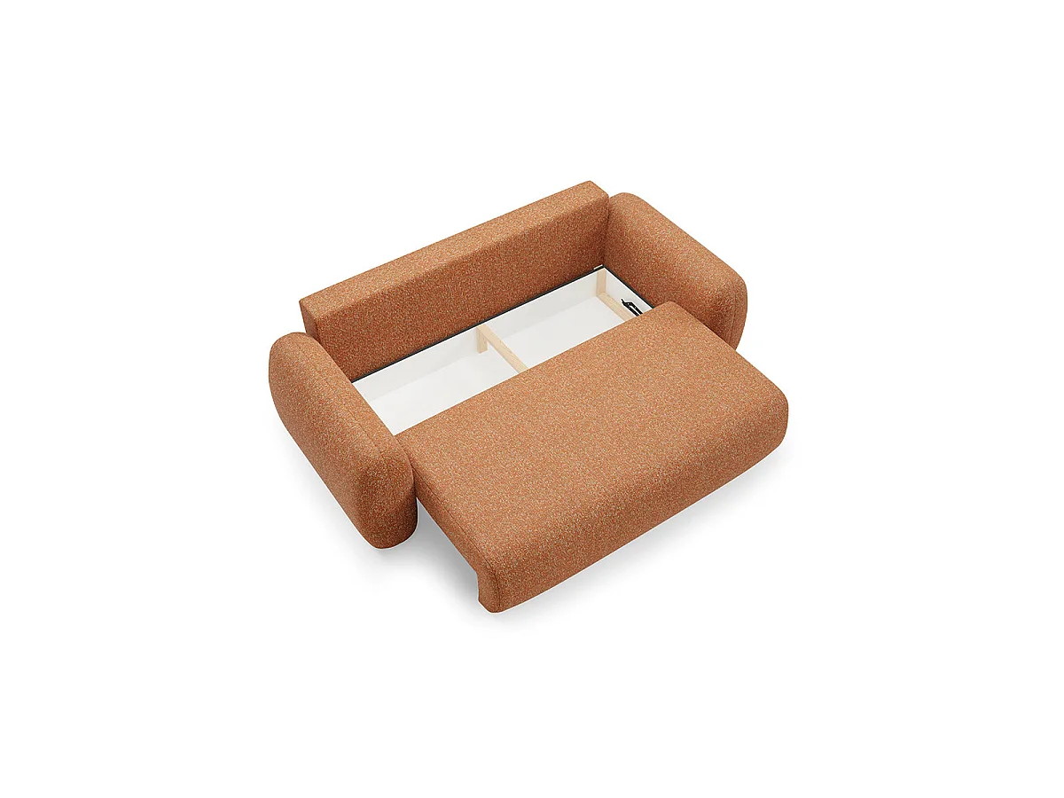 Canapé convertible 3 places avec coffre en tissu orange CARMELA
