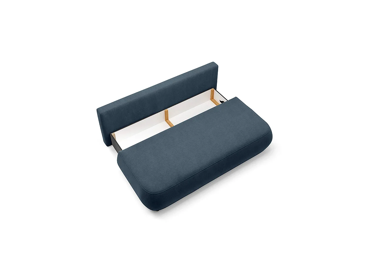 Canapé convertible 3 places avec coffre en tissu bleu ANTONIO