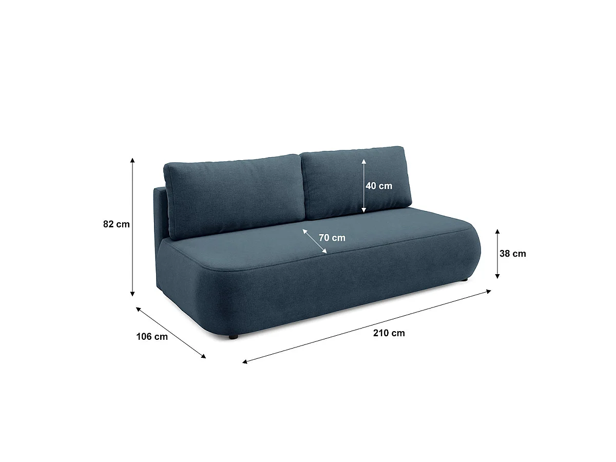 Canapé convertible 3 places avec coffre en tissu bleu ANTONIO