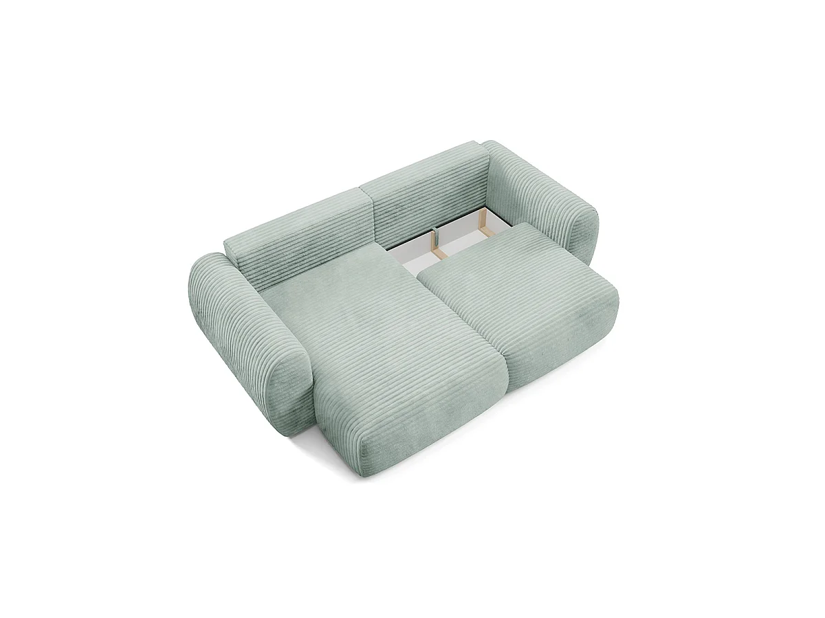 Canapé d'angle réversible et convertible 3 places avec coffre Camilla Vert d'eau