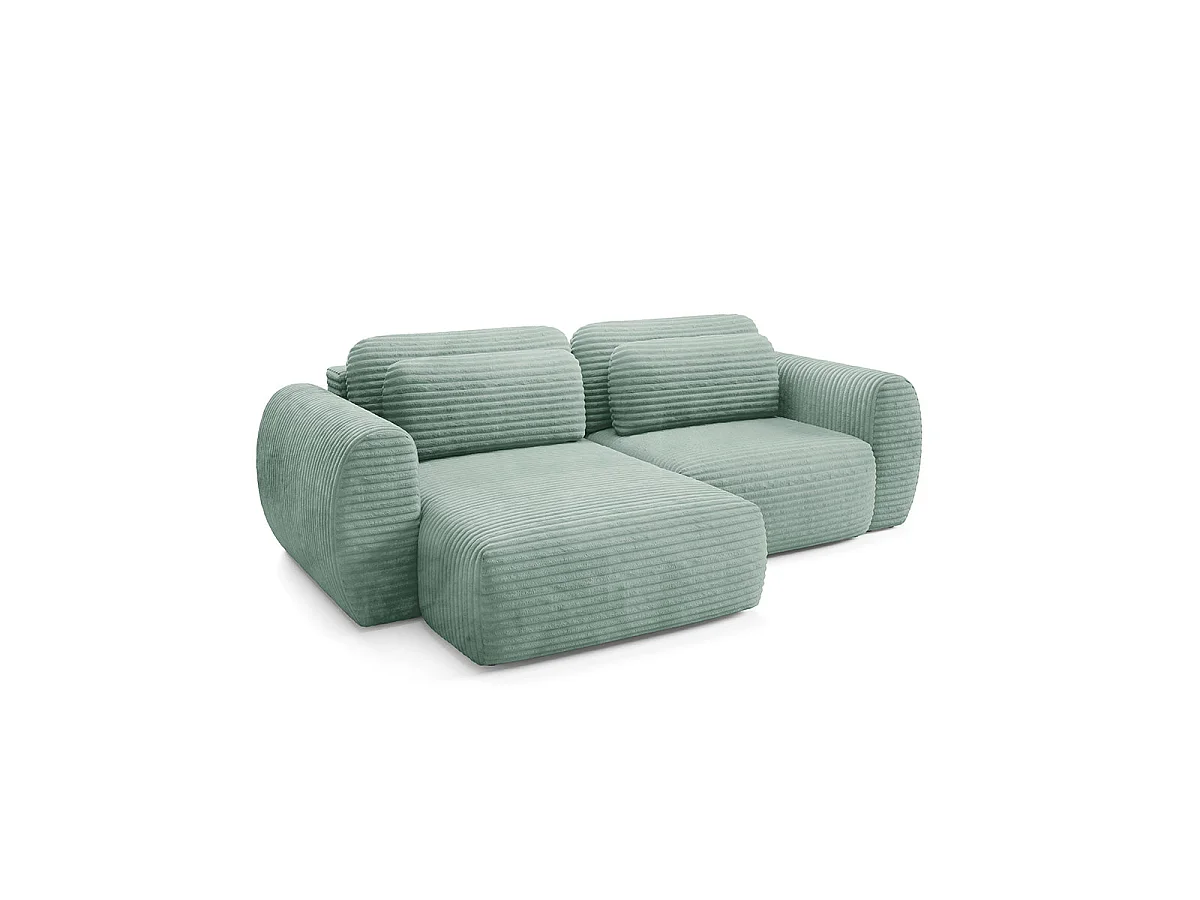 Canapé d'angle convertible 3 places réversible avec coffre en tissu vert CAMILLA