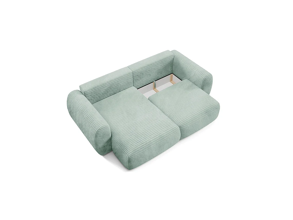 Canapé d'angle convertible 3 places réversible avec coffre en tissu vert CAMILLA