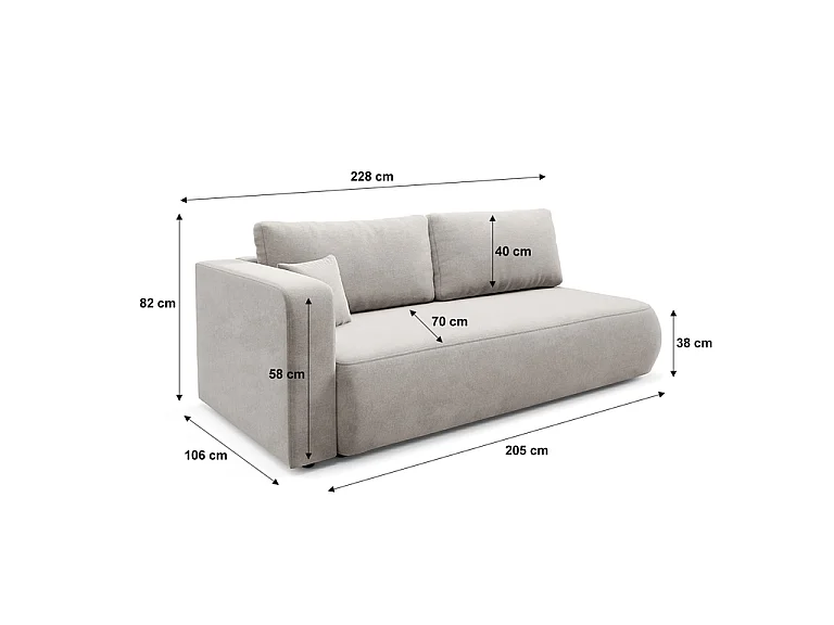 Canapé convertible 3 places avec coffre et accoudoir réversible Antonio Gris clair