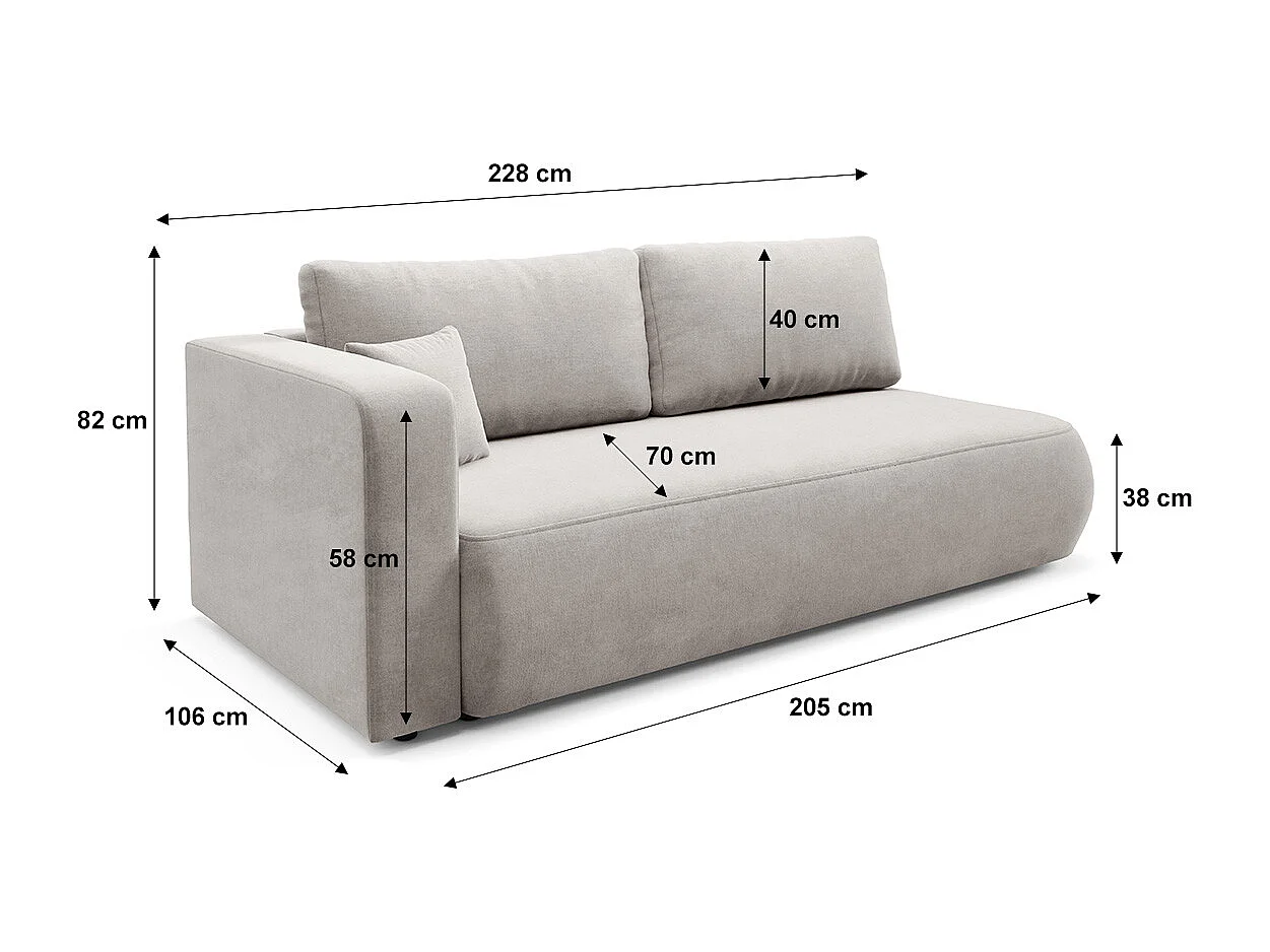 Canapé convertible 3 places avec coffre et accoudoir réversible Antonio Beige
