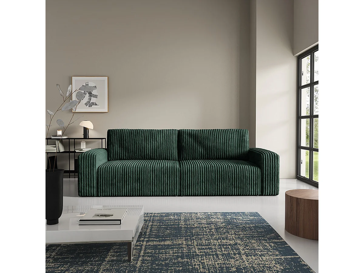 Canapé convertible 3 places avec coffre et accoudoirs Angela Vert sapin