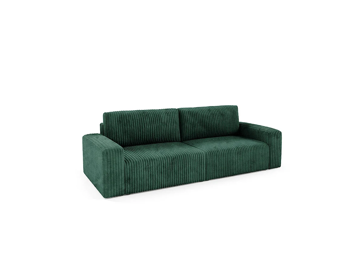 Canapé convertible 3 places avec coffre en tissu vert sapin ANGELA