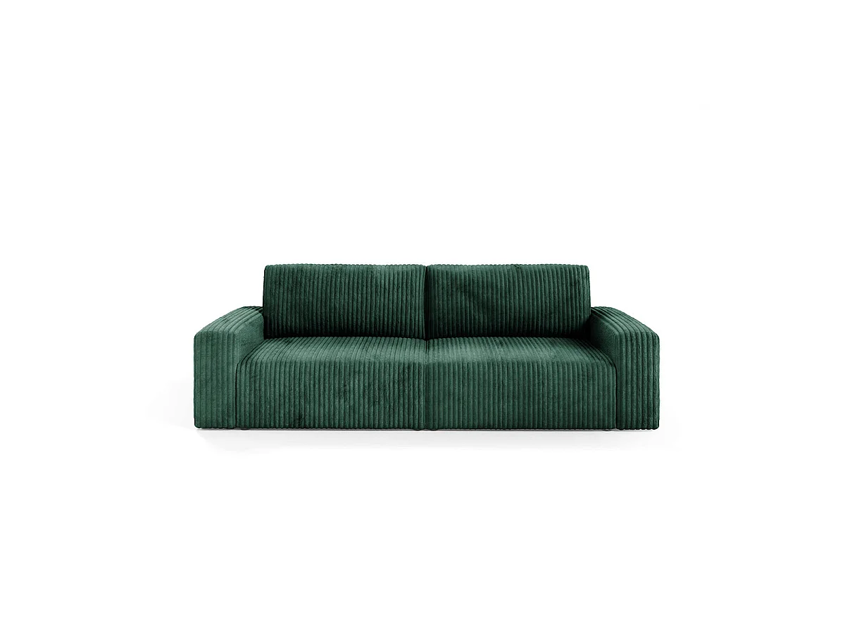 Canapé convertible 3 places avec coffre en tissu vert sapin ANGELA