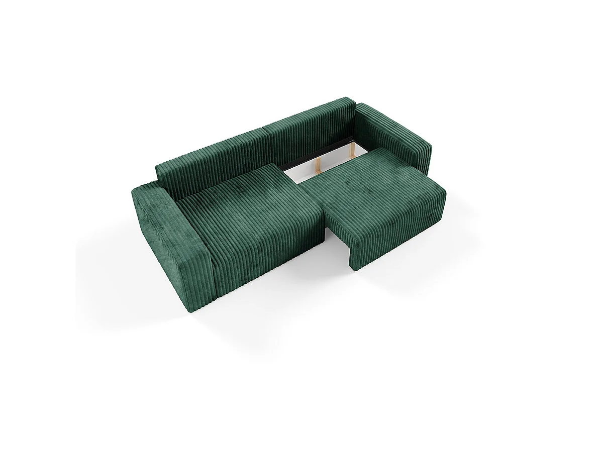 Canapé convertible 3 places avec coffre en tissu vert sapin ANGELA