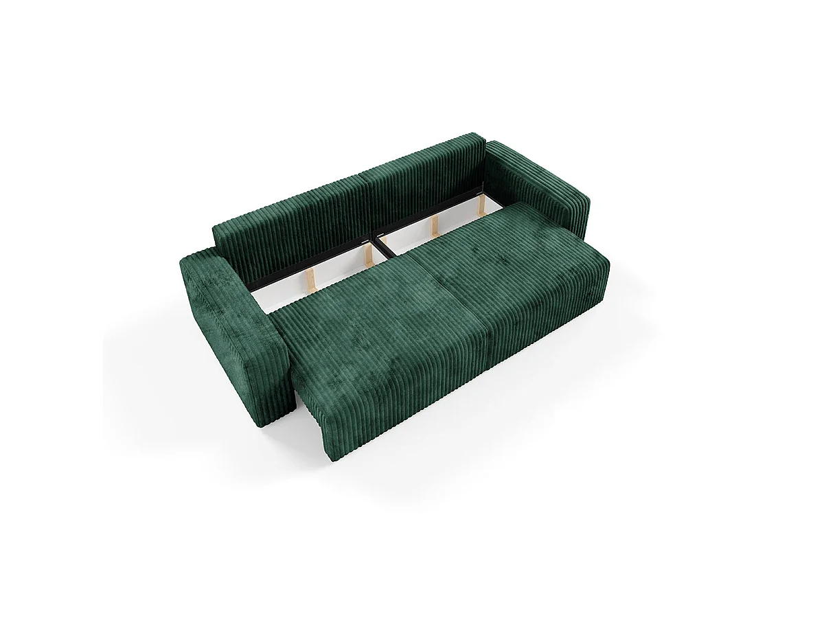 Canapé convertible 3 places avec coffre en tissu vert sapin ANGELA