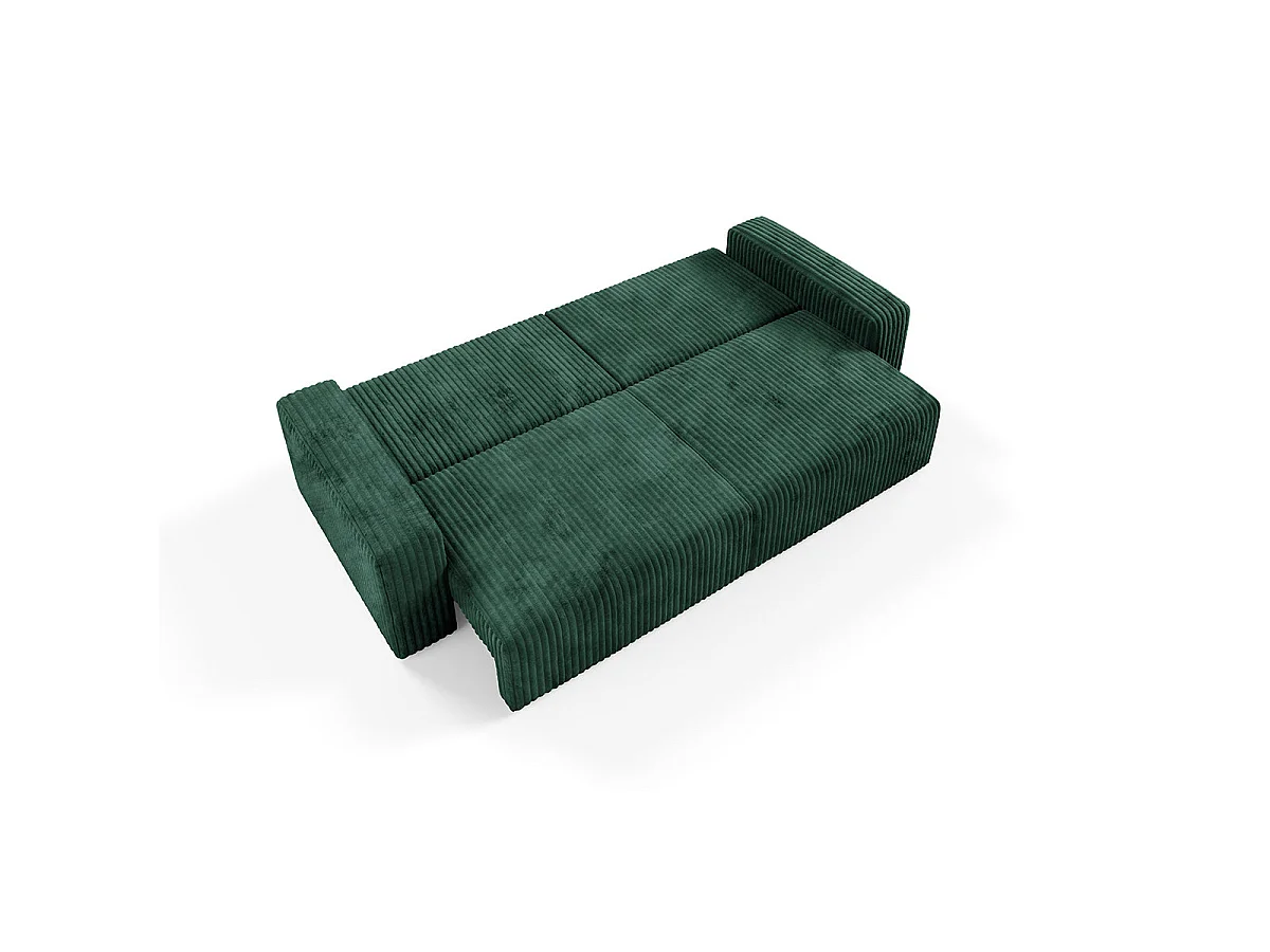 Canapé convertible 3 places avec coffre en tissu vert sapin ANGELA