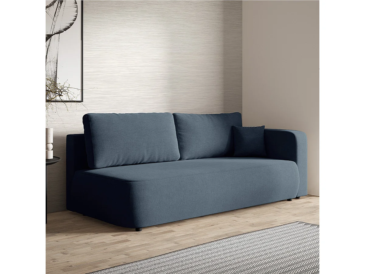 Canapé convertible 3 places avec coffre et accoudoir réversible Antonio Bleu