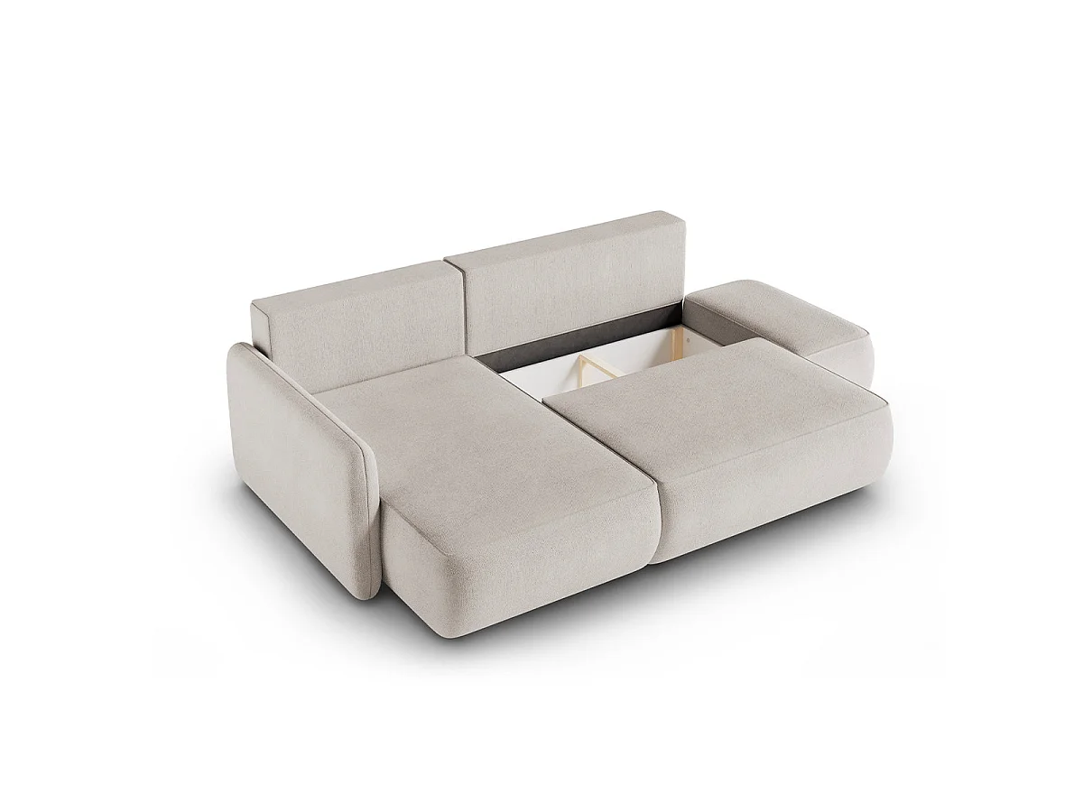 Canapé d'angle convertible 3 places réversible avec coffre en tissu gris clair ALESSIO