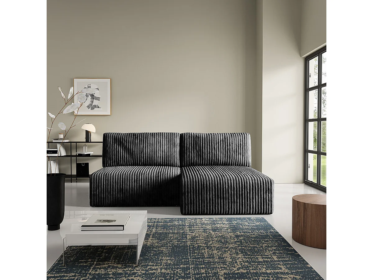 Canapé d'angle réversible et convertible 3 places avec coffre Angela Noir