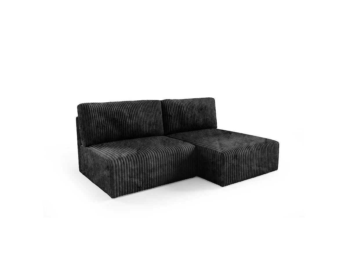 Canapé d'angle convertible 3 places réversible avec coffre en tissu noir ANGEL