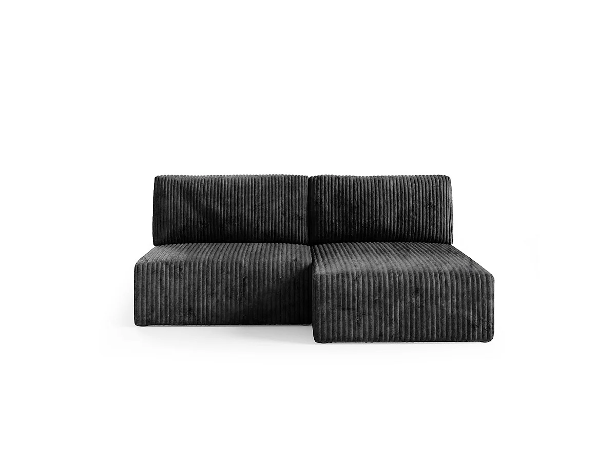 Canapé d'angle convertible 3 places réversible avec coffre en tissu noir ANGEL