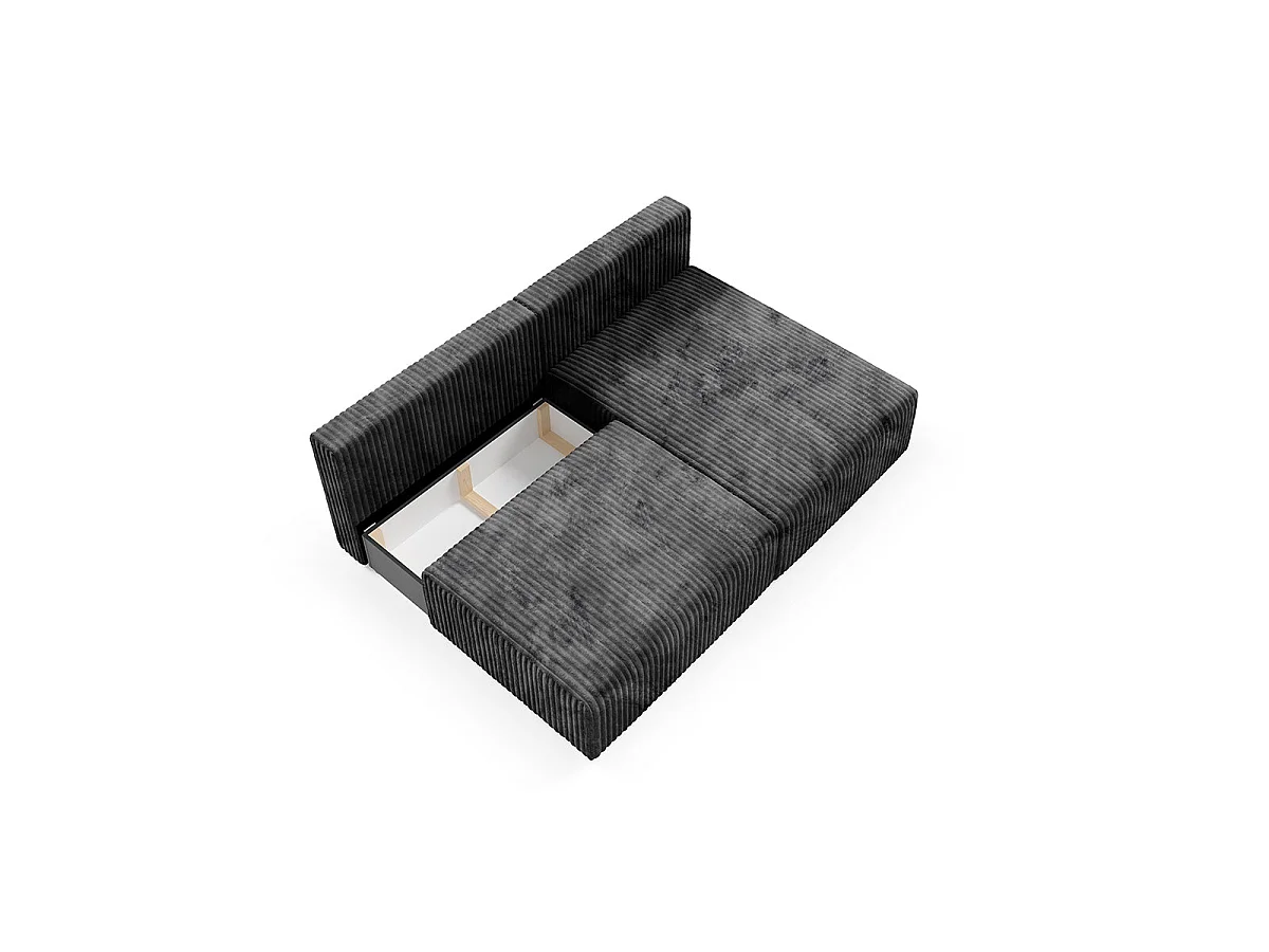 Canapé d'angle convertible 3 places réversible avec coffre en tissu noir ANGEL