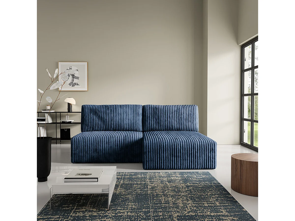 Canapé d'angle réversible et convertible 3 places avec coffre Angela Bleu marine