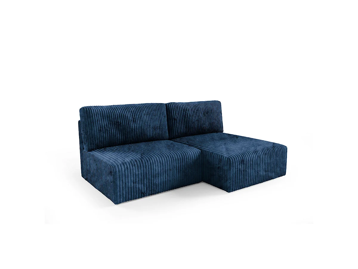 Canapé d'angle convertible 3 places réversible avec coffre en tissu bleu marine ANGEL