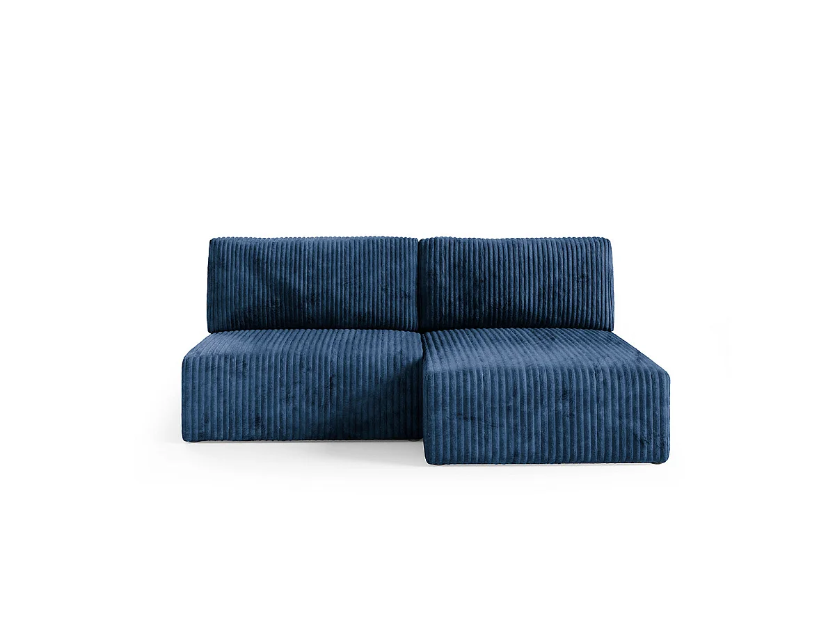 Canapé d'angle convertible 3 places réversible avec coffre en tissu bleu marine ANGEL