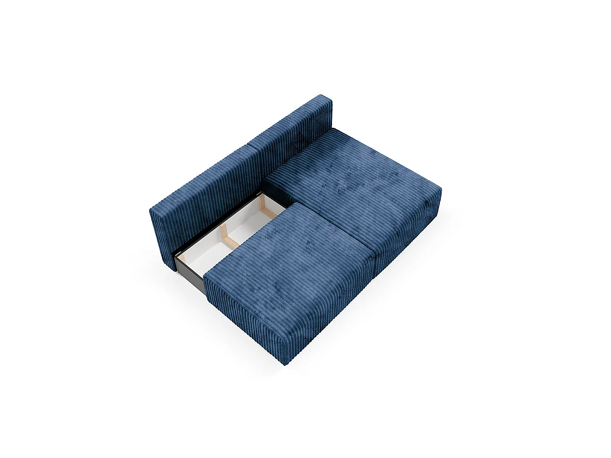 Canapé d'angle convertible 3 places réversible avec coffre en tissu bleu marine ANGEL