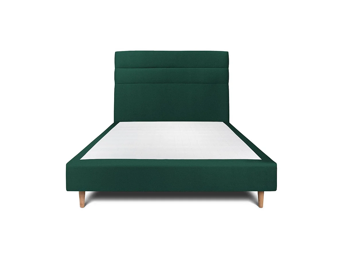 Lit 160x200cm avec tête de lit lignes velours et sommier tapissier vert - Hauteur totale : 35cm