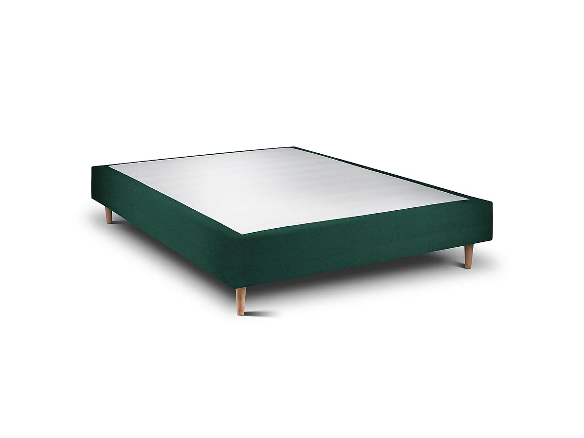 Lit 160x200cm avec tête de lit lignes velours et sommier tapissier vert - Hauteur totale : 35cm