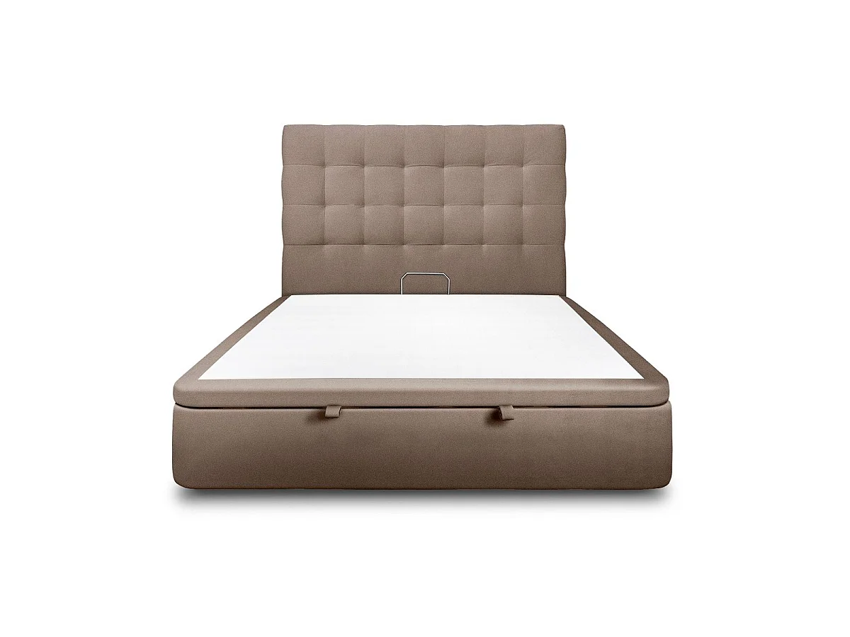 Lit coffre 160x200cm avec tête de lit capitonnée Velours Taupe - Hauteur totale : 39cm