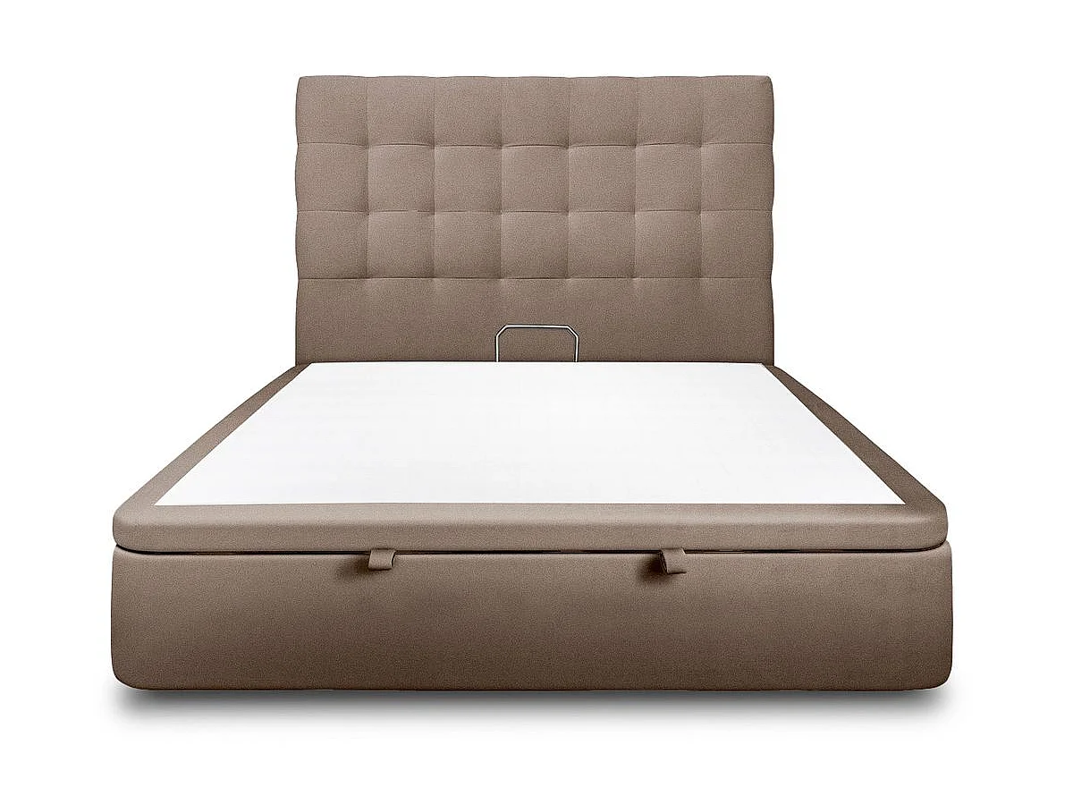 Lit coffre 160x200cm avec tête de lit capitonnée Velours Taupe - Hauteur totale : 39cm