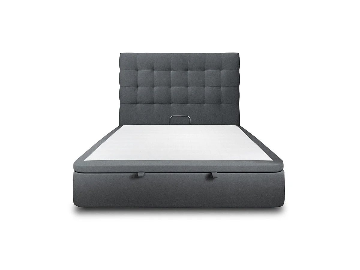 Lit coffre 160x200cm avec tête de lit capitonnée Velours Gris anthracite - Hauteur totale : 39cm