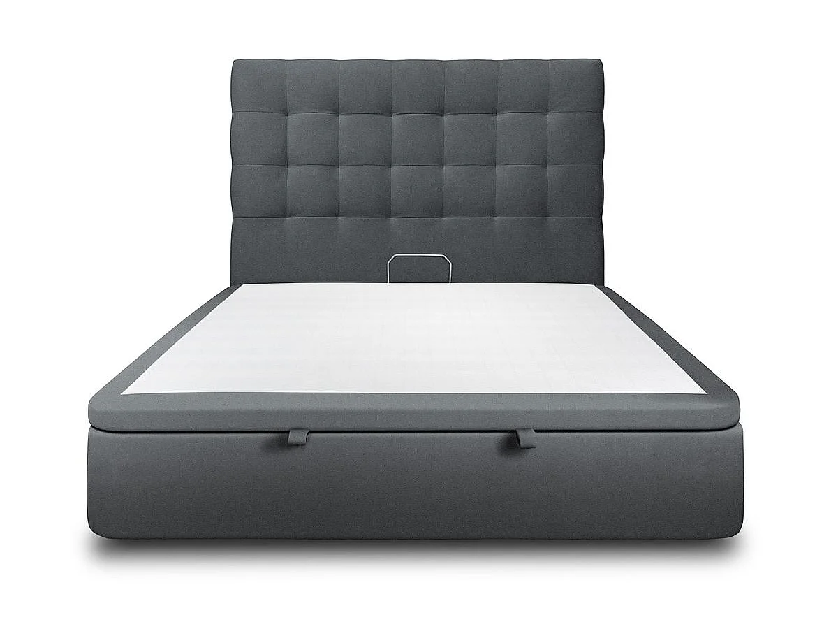 Lit coffre 160x200cm avec tête de lit capitonnée Velours Gris anthracite - Hauteur totale : 39cm