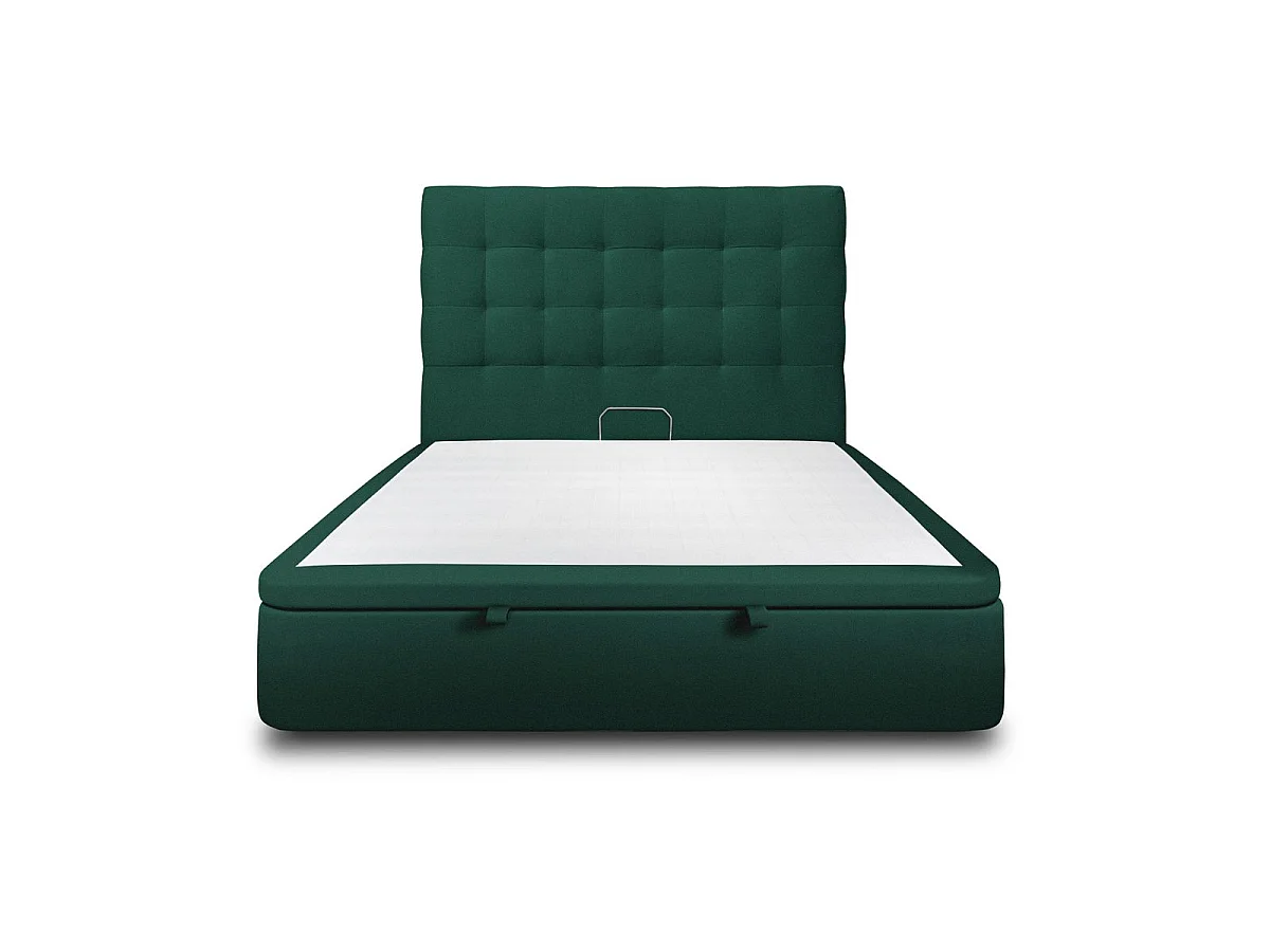 Lit coffre 160x200cm avec tête de lit capitonnée Velours Vert - Hauteur totale : 39cm