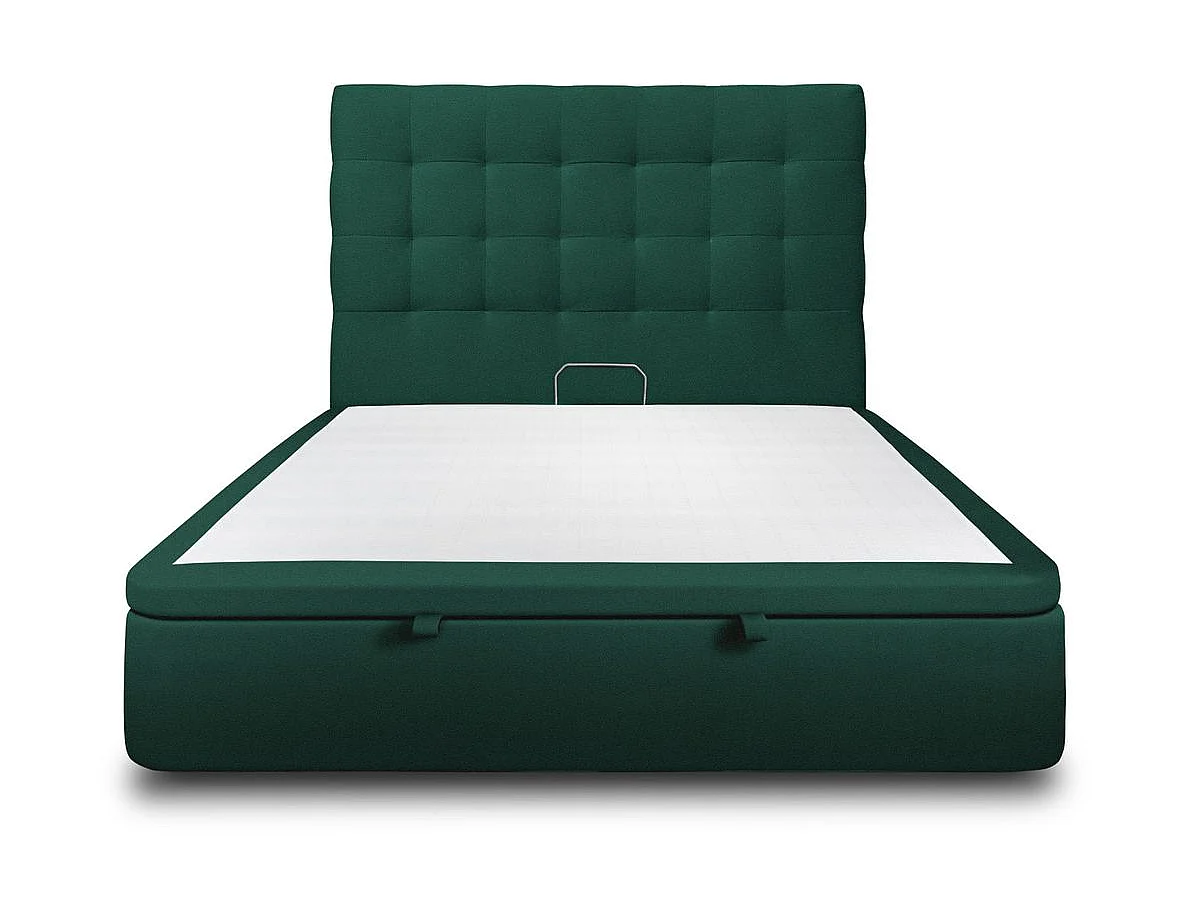 Lit coffre 160x200cm avec tête de lit capitonnée Velours Vert - Hauteur totale : 39cm
