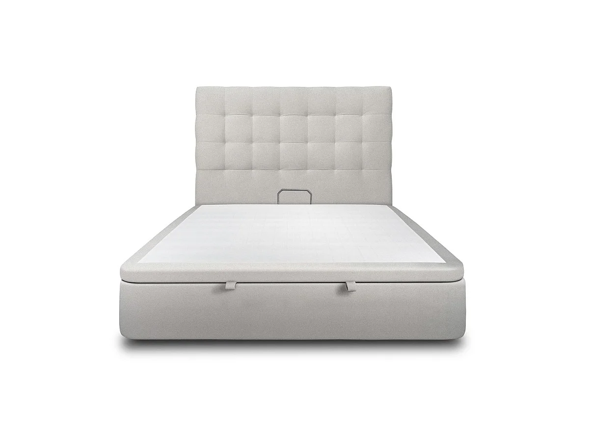 Lit coffre 160x200cm avec tête de lit capitonnée Velours Gris clair - Hauteur totale : 39cm