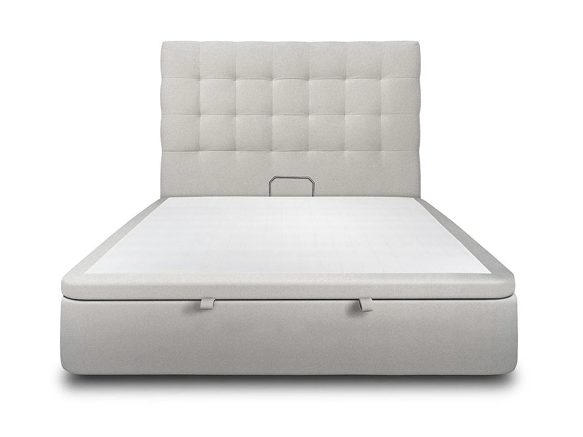 Lit coffre 160x200cm avec tête de lit capitonnée Velours Gris clair - Hauteur totale : 39cm
